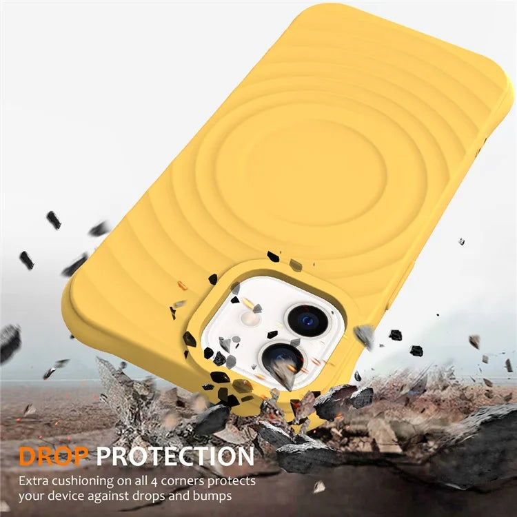 For iPhone 12 mini Magnetic Case with Strap Water Ripple Texture Liquid Silicone Phone Cover