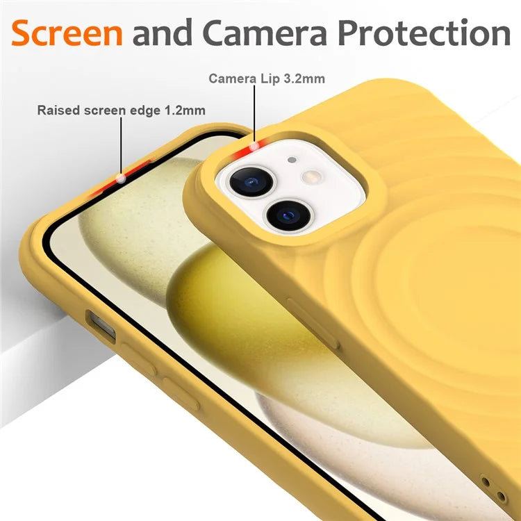 For iPhone 12 mini Magnetic Case with Strap Water Ripple Texture Liquid Silicone Phone Cover