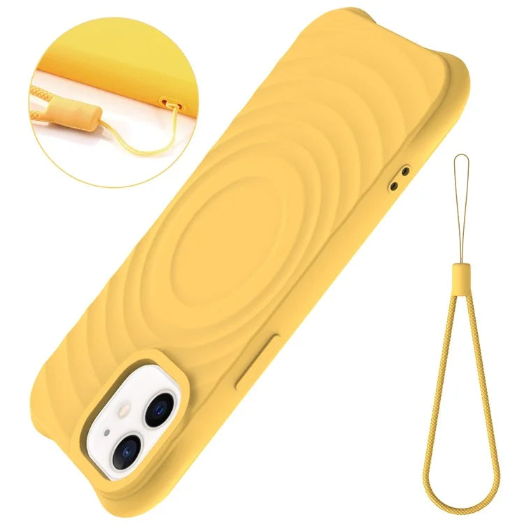 For iPhone 12 mini Magnetic Case with Strap Water Ripple Texture Liquid Silicone Phone Cover