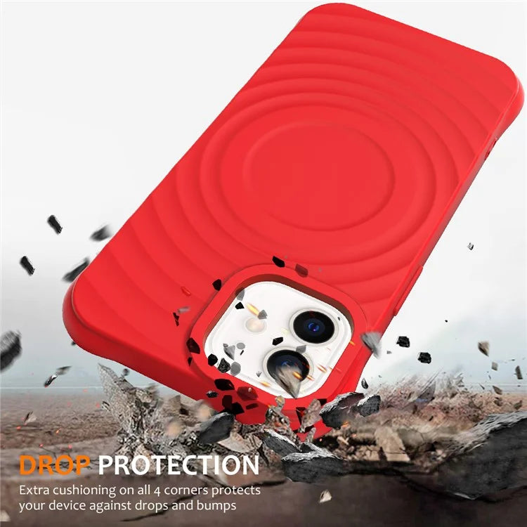 For iPhone 12 mini Magnetic Case with Strap Water Ripple Texture Liquid Silicone Phone Cover
