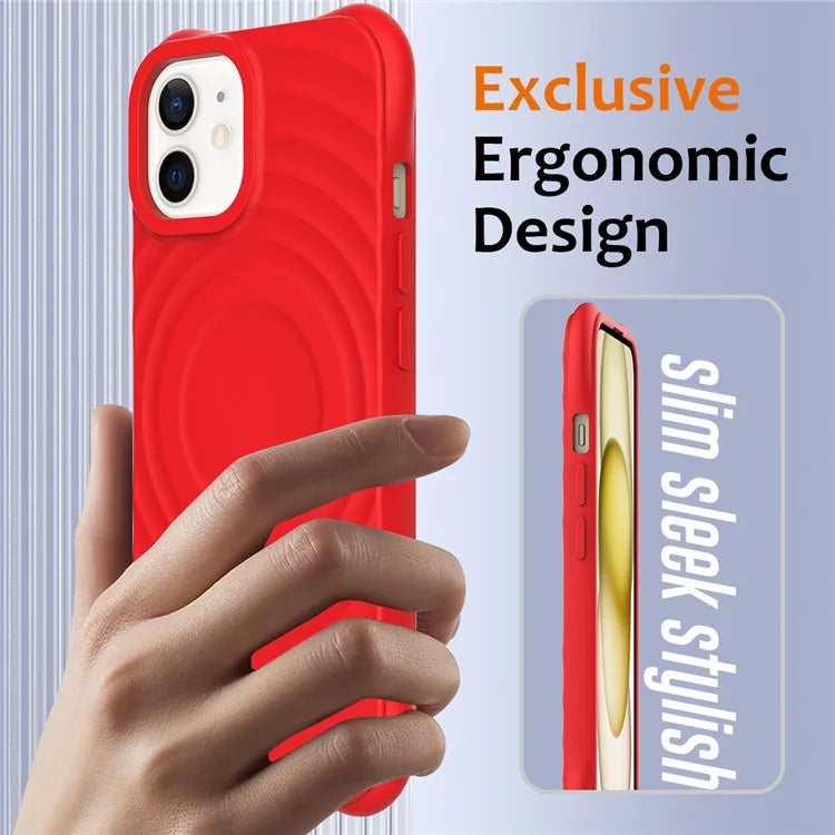 For iPhone 12 mini Magnetic Case with Strap Water Ripple Texture Liquid Silicone Phone Cover