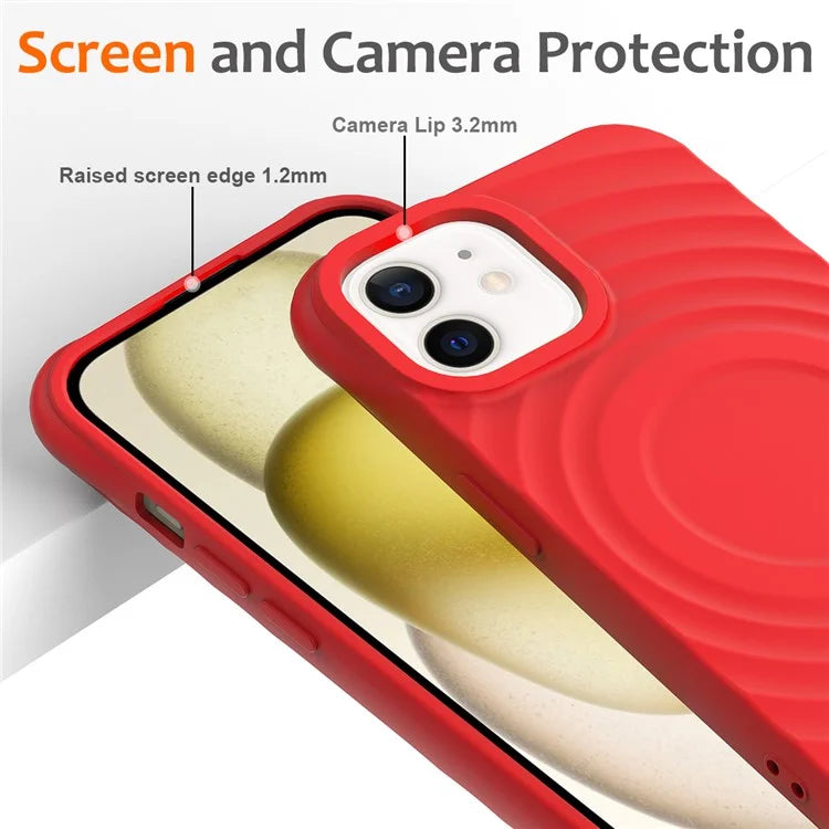 For iPhone 12 mini Magnetic Case with Strap Water Ripple Texture Liquid Silicone Phone Cover