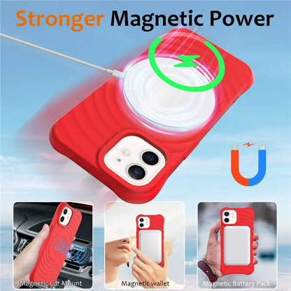 For iPhone 12 mini Magnetic Case with Strap Water Ripple Texture Liquid Silicone Phone Cover