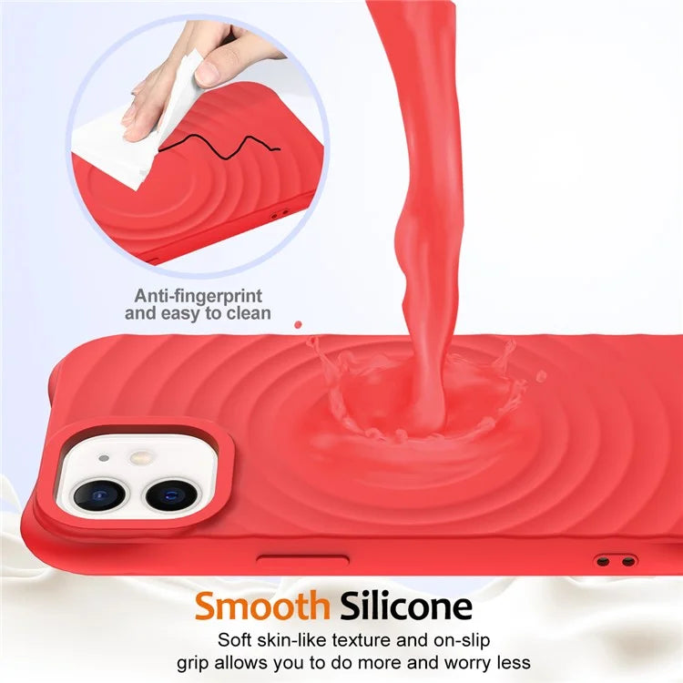 For iPhone 12 mini Magnetic Case with Strap Water Ripple Texture Liquid Silicone Phone Cover