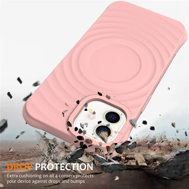 For iPhone 12 mini Magnetic Case with Strap Water Ripple Texture Liquid Silicone Phone Cover