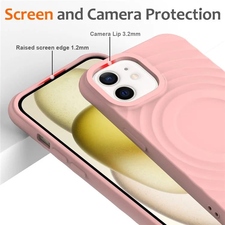 For iPhone 12 mini Magnetic Case with Strap Water Ripple Texture Liquid Silicone Phone Cover