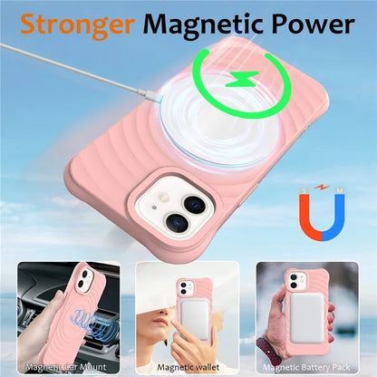 For iPhone 12 mini Magnetic Case with Strap Water Ripple Texture Liquid Silicone Phone Cover