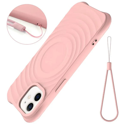 For iPhone 12 mini Magnetic Case with Strap Water Ripple Texture Liquid Silicone Phone Cover