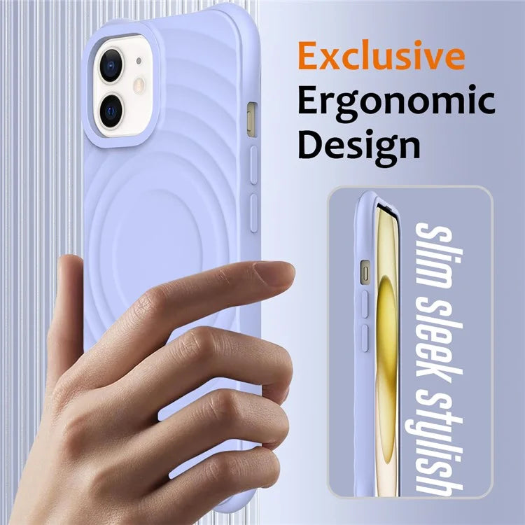 For iPhone 12 mini Magnetic Case with Strap Water Ripple Texture Liquid Silicone Phone Cover
