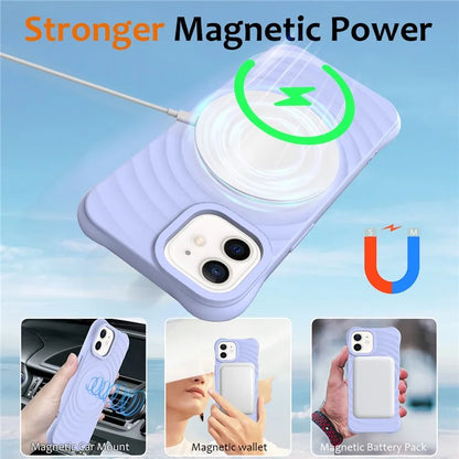 For iPhone 12 mini Magnetic Case with Strap Water Ripple Texture Liquid Silicone Phone Cover