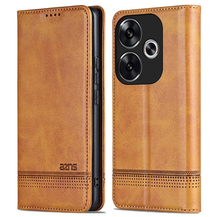 AZNS For Xiaomi Redmi Turbo 3 5G / Poco F6 5G Case PU Leather Magnetic Closure Shockproof Flip Phone Cover