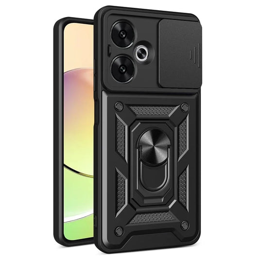 For Xiaomi Redmi 13C 5G / 13R 5G / Poco M6 5G Case with Slide Camera Cover Kickstand PC+TPU Phone Back Shell