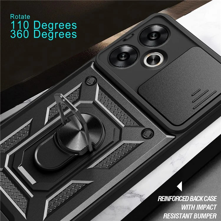 For Xiaomi Redmi 13C 5G / 13R 5G / Poco M6 5G Case with Slide Camera Cover Kickstand PC+TPU Phone Back Shell