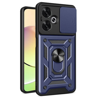 For Xiaomi Redmi 13C 5G / 13R 5G / Poco M6 5G Case with Slide Camera Cover Kickstand PC+TPU Phone Back Shell