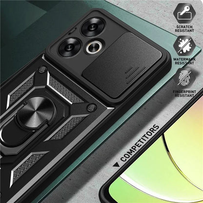 For Xiaomi Redmi 13C 5G / 13R 5G / Poco M6 5G Case with Slide Camera Cover Kickstand PC+TPU Phone Back Shell