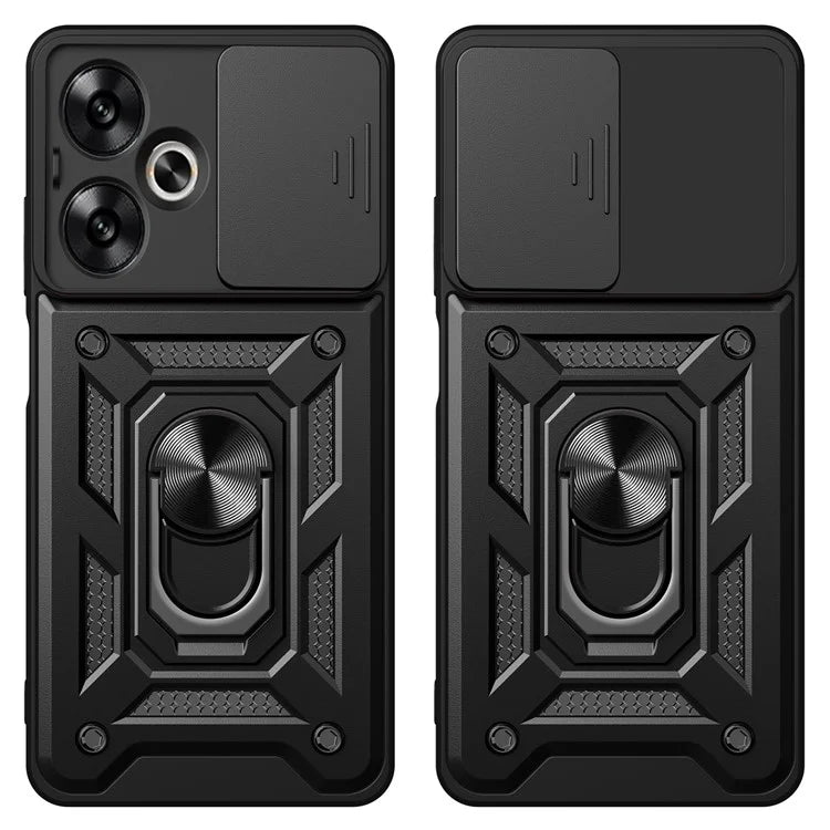 For Xiaomi Redmi 13C 5G / 13R 5G / Poco M6 5G Case with Slide Camera Cover Kickstand PC+TPU Phone Back Shell