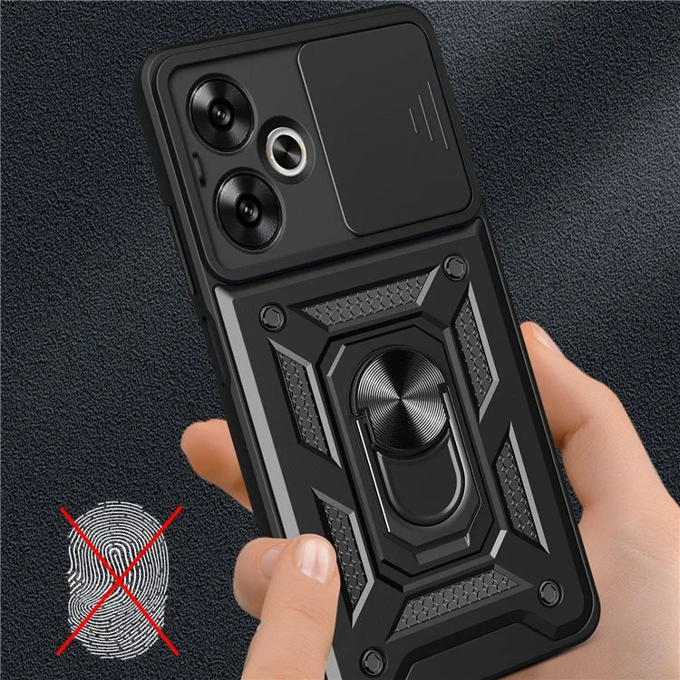 For Xiaomi Redmi 13C 5G / 13R 5G / Poco M6 5G Case with Slide Camera Cover Kickstand PC+TPU Phone Back Shell