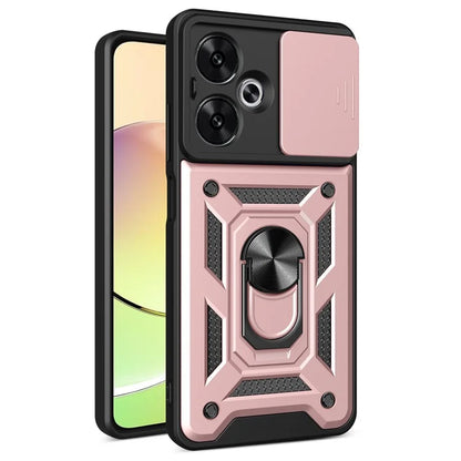 For Xiaomi Redmi 13C 5G / 13R 5G / Poco M6 5G Case with Slide Camera Cover Kickstand PC+TPU Phone Back Shell