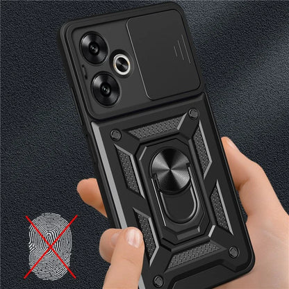 For Xiaomi Redmi 13C 5G / 13R 5G / Poco M6 5G Case with Slide Camera Cover Kickstand PC+TPU Phone Back Shell