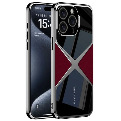 GKK For iPhone 15 Pro Case Leather Coated TPU Frame PC Back Splicing Phone Cover