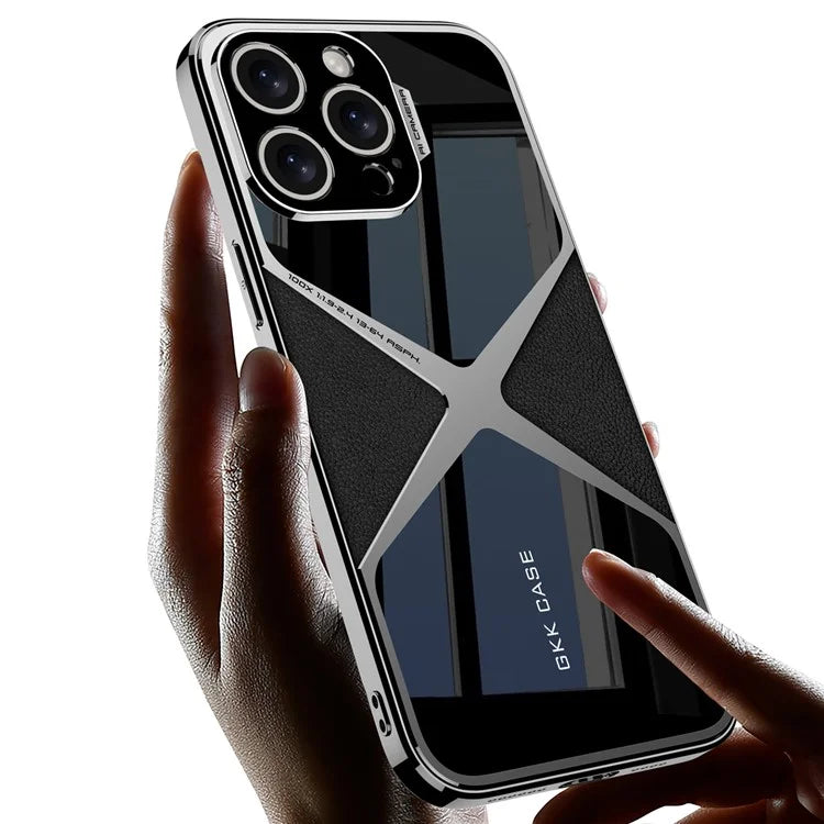 GKK For iPhone 15 Pro Case Leather Coated TPU Frame PC Back Splicing Phone Cover