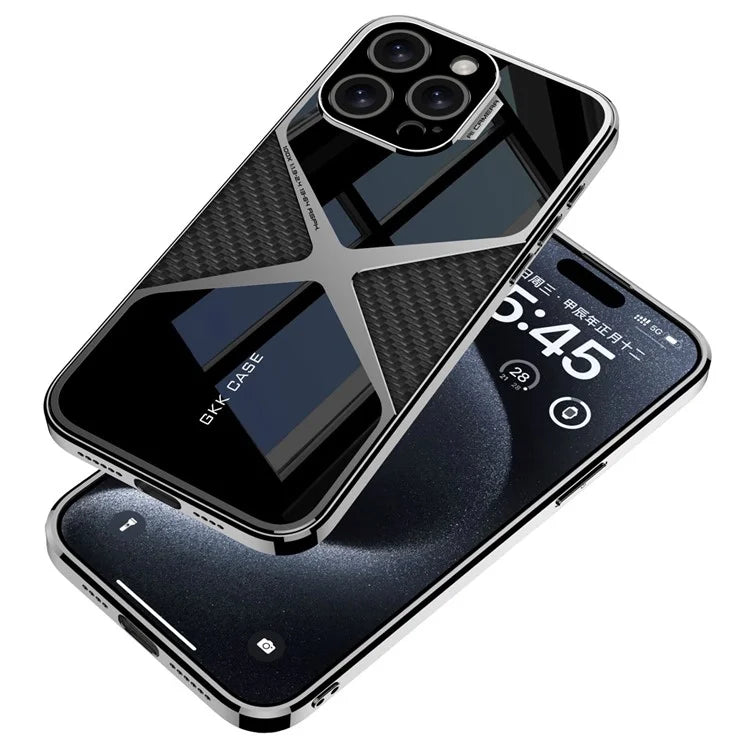 GKK For iPhone 15 Pro Case Leather Coated TPU Frame PC Back Splicing Phone Cover