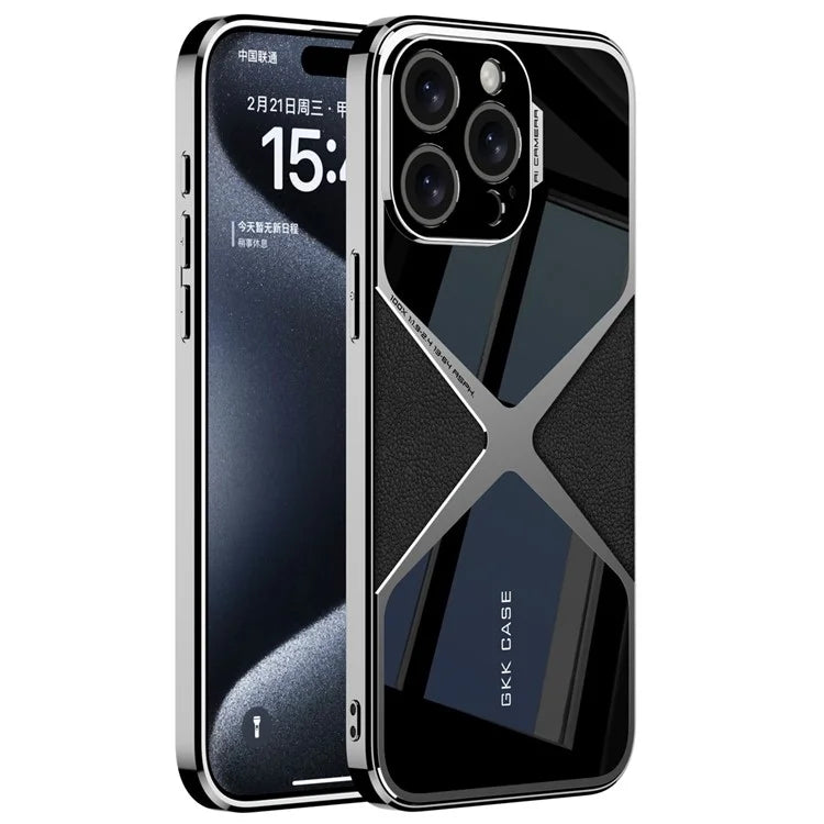 GKK For iPhone 15 Pro Max Case Anti-Scratch Leather+TPU+Hard PC Splice Phone Cover