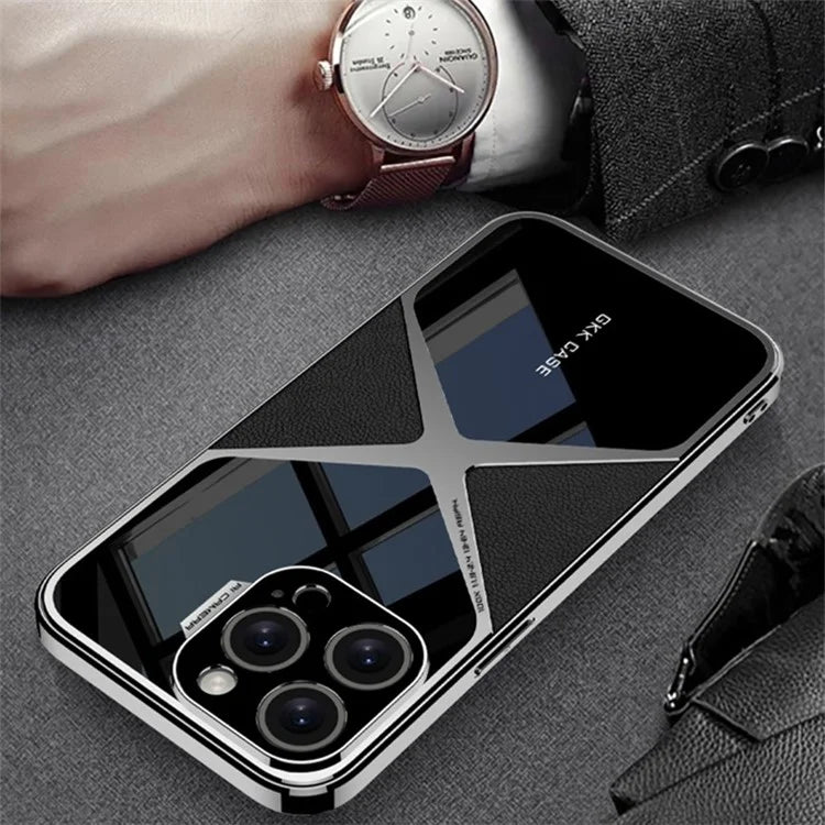 GKK For iPhone 14 Pro Cell Phone Case Leather Coated TPU Frame PC Back Splicing Shell