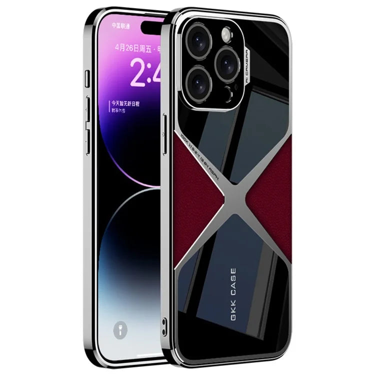GKK For iPhone 14 Pro Cell Phone Case Leather Coated TPU Frame PC Back Splicing Shell