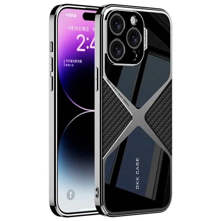 GKK For iPhone 14 Pro Cell Phone Case Leather Coated TPU Frame PC Back Splicing Shell