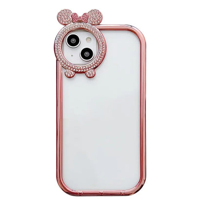 For iPhone 14 Case Rhinestone Decor Bowknot Camera Frame Electroplated TPU Cover