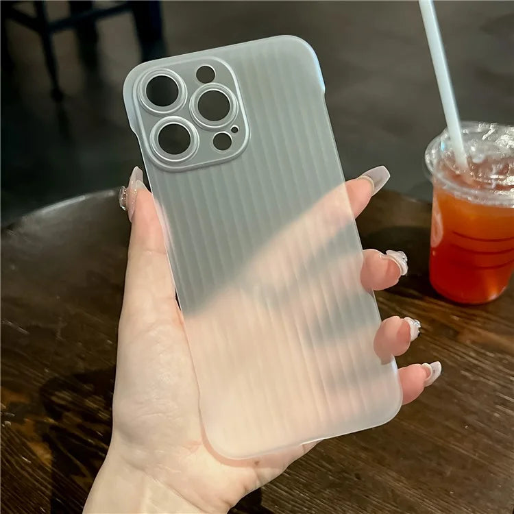 For iPhone 13 Pro Case Translucent PC Corrugated Texture Frameless Phone Cover