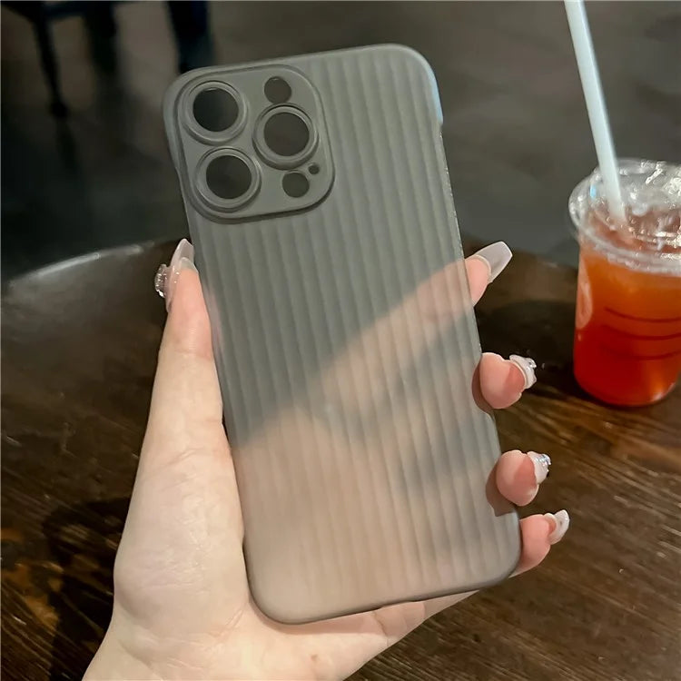 For iPhone 13 Pro Case Translucent PC Corrugated Texture Frameless Phone Cover