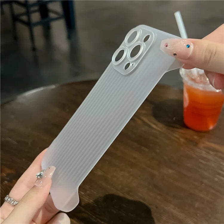 For iPhone 13 Pro Case Translucent PC Corrugated Texture Frameless Phone Cover