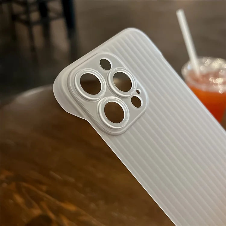 For iPhone 13 Pro Case Translucent PC Corrugated Texture Frameless Phone Cover