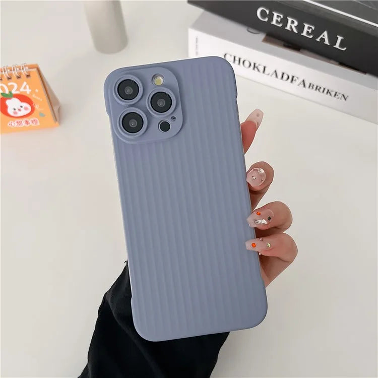 For iPhone 14 Pro Max Case Corrugated Texture Frameless Hard PC Phone Cover