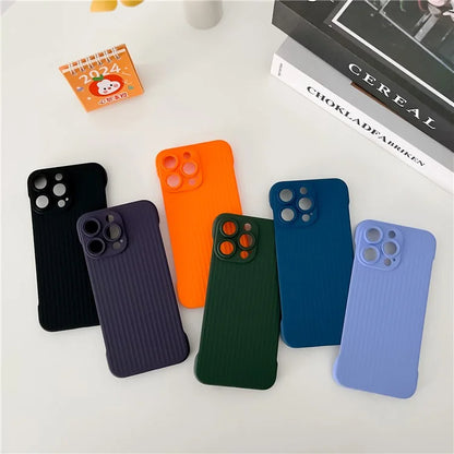 For iPhone 14 Pro Max Case Corrugated Texture Frameless Hard PC Phone Cover