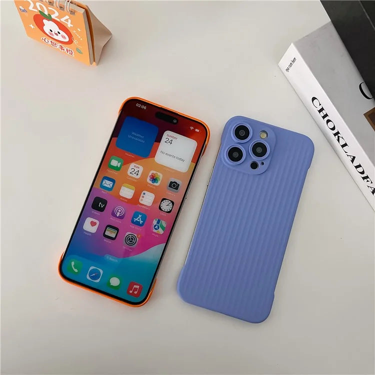 For iPhone 14 Pro Max Case Corrugated Texture Frameless Hard PC Phone Cover