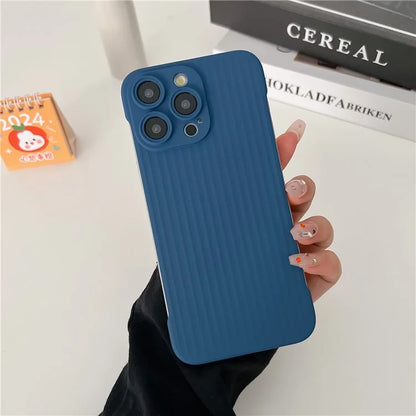 For iPhone 15 Pro Max Case Corrugated Texture Hard PC Frameless Rubberized Phone Cover