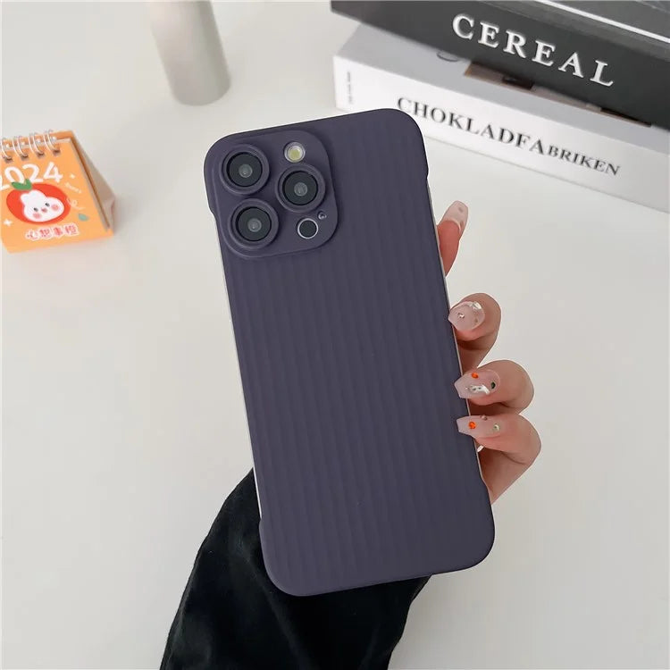 For iPhone 15 Pro Max Case Corrugated Texture Hard PC Frameless Rubberized Phone Cover
