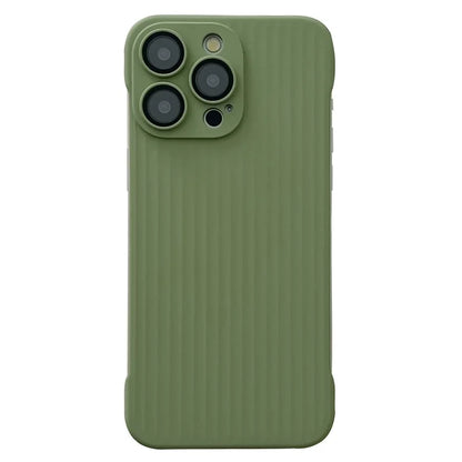 For iPhone 13 Pro Frameless Case Corrugated Design Rubberized PC Phone Cover with Lens Film