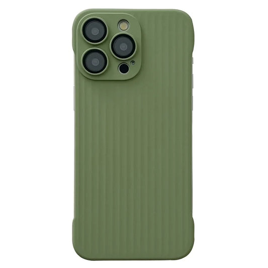 For iPhone 13 Pro Frameless Case Corrugated Design Rubberized PC Phone Cover with Lens Film