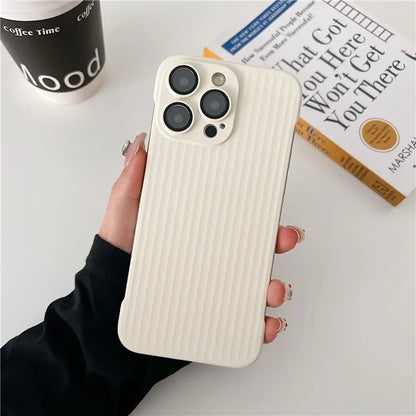 For iPhone 13 Pro Frameless Case Corrugated Design Rubberized PC Phone Cover with Lens Film