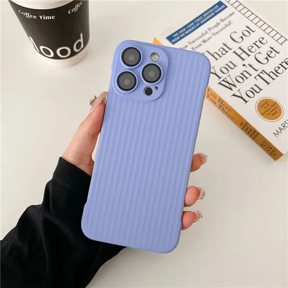 For iPhone 13 Pro Frameless Case Corrugated Design Rubberized PC Phone Cover with Lens Film
