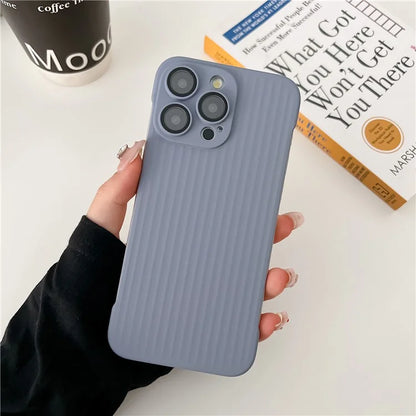 For iPhone 13 Pro Frameless Case Corrugated Design Rubberized PC Phone Cover with Lens Film