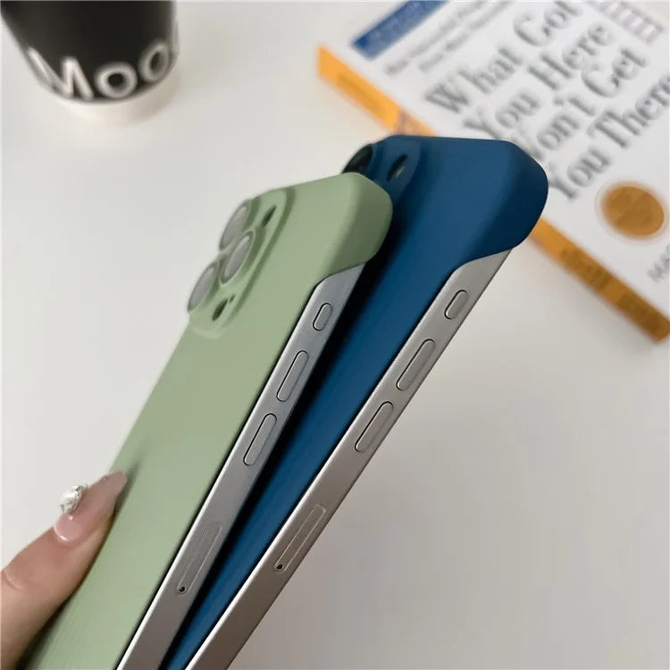 For iPhone 13 Pro Frameless Case Corrugated Design Rubberized PC Phone Cover with Lens Film