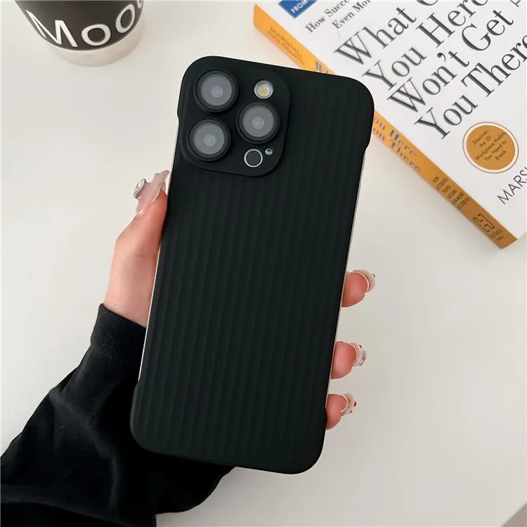 For iPhone 13 Pro Frameless Case Corrugated Design Rubberized PC Phone Cover with Lens Film