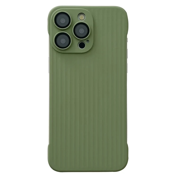 For iPhone 15 Pro Max Shockproof Case Corrugated Design Frameless PC Phone Cover with Lens Film