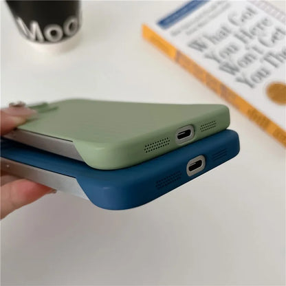 For iPhone 15 Pro Max Shockproof Case Corrugated Design Frameless PC Phone Cover with Lens Film