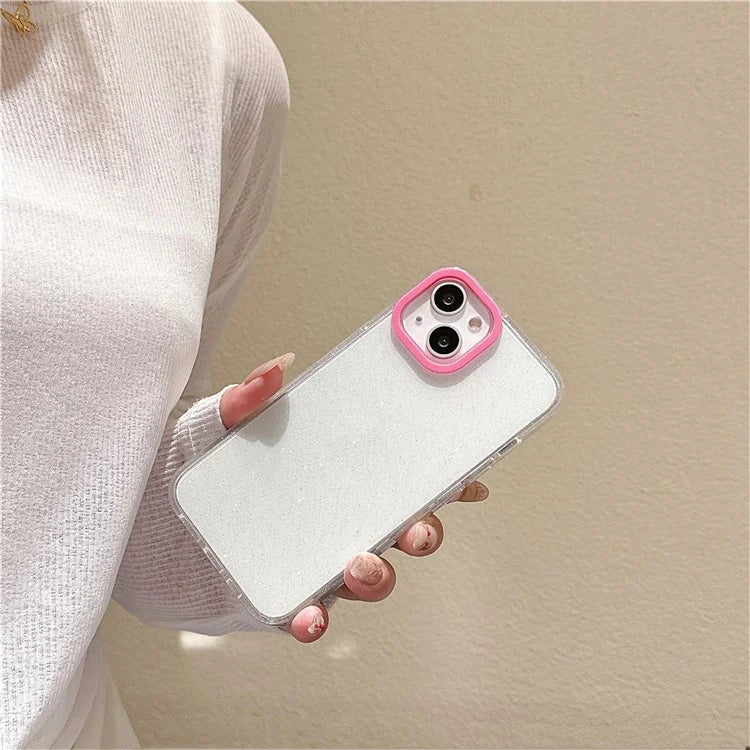 For iPhone 13 Case Clear Glitter Soft TPU Shockproof Phone Cover with Colorful Lens Frame